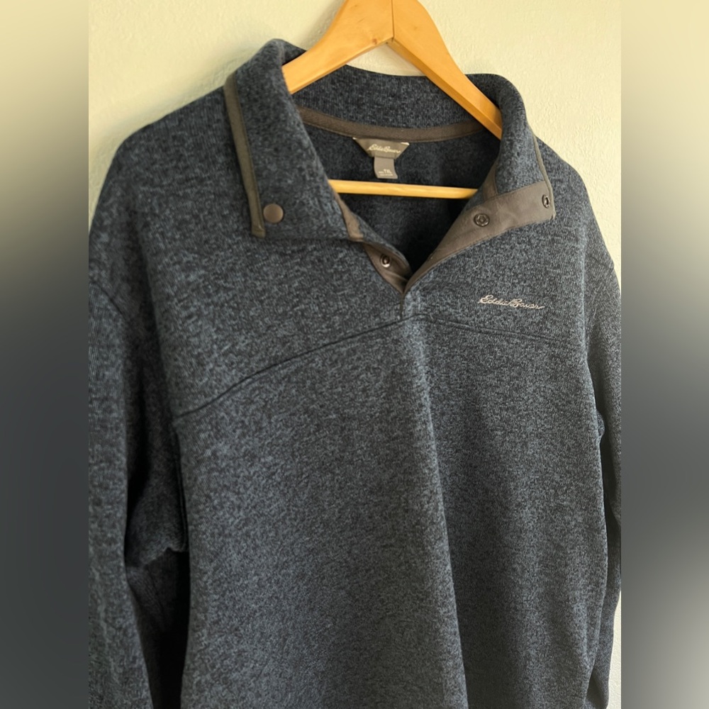 Eddie Bauer Men’s Radiator Fleece Pullover Snap Front Top (Navy HTR / Size TXL)